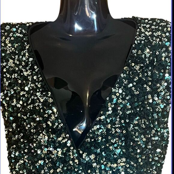 ASTR Green Sequin Cap Sleeve Back Zipper Mini Dress Sz M - Picture 3 of 7